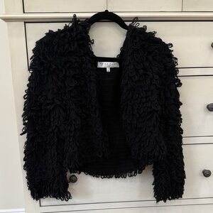 Trina Turk Black Textured Teddy Jacket size M
